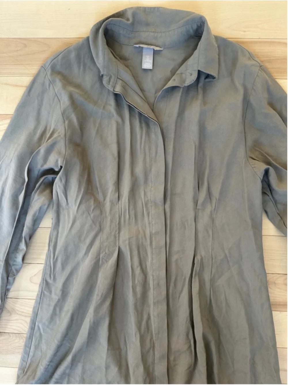 H&M Grey Office Siren Shirt Dress Midi Button Up Minimalist Size L - Picture 3 of 9